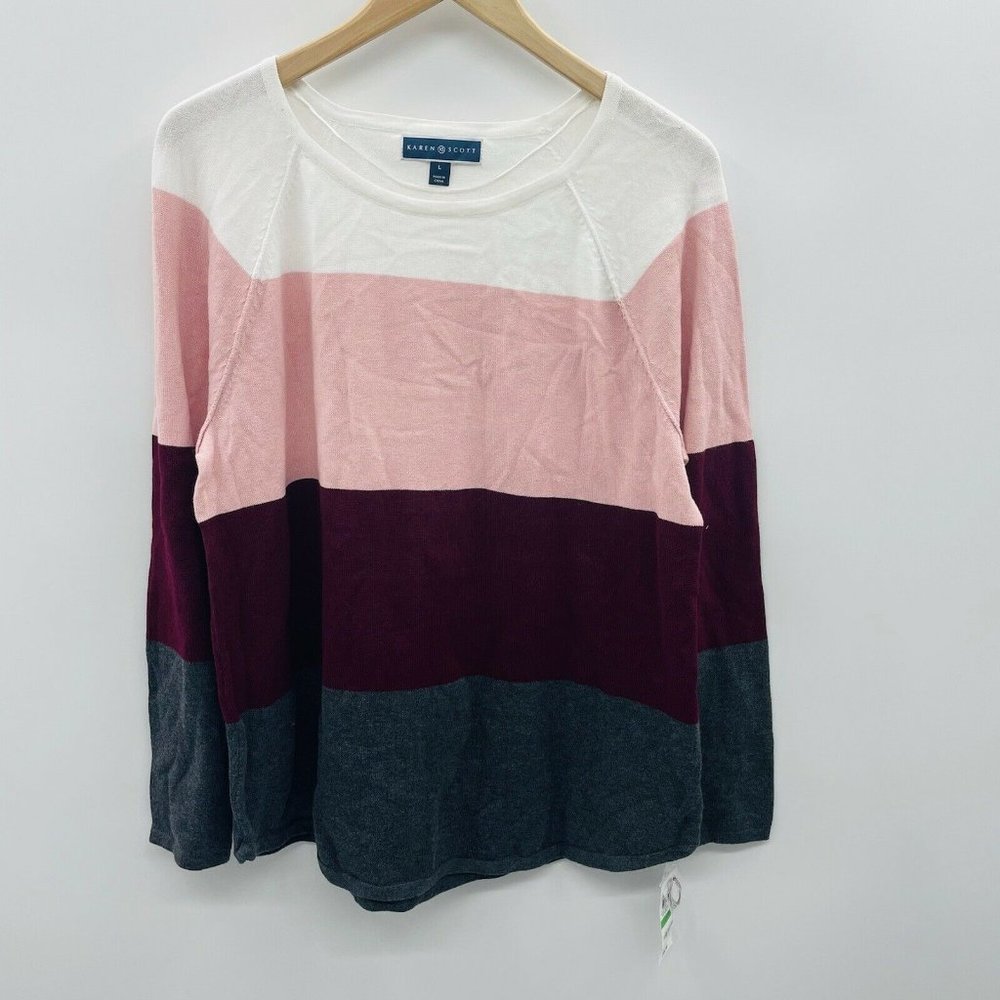 Karen Scott Color blocked Curved-Hem Sweater